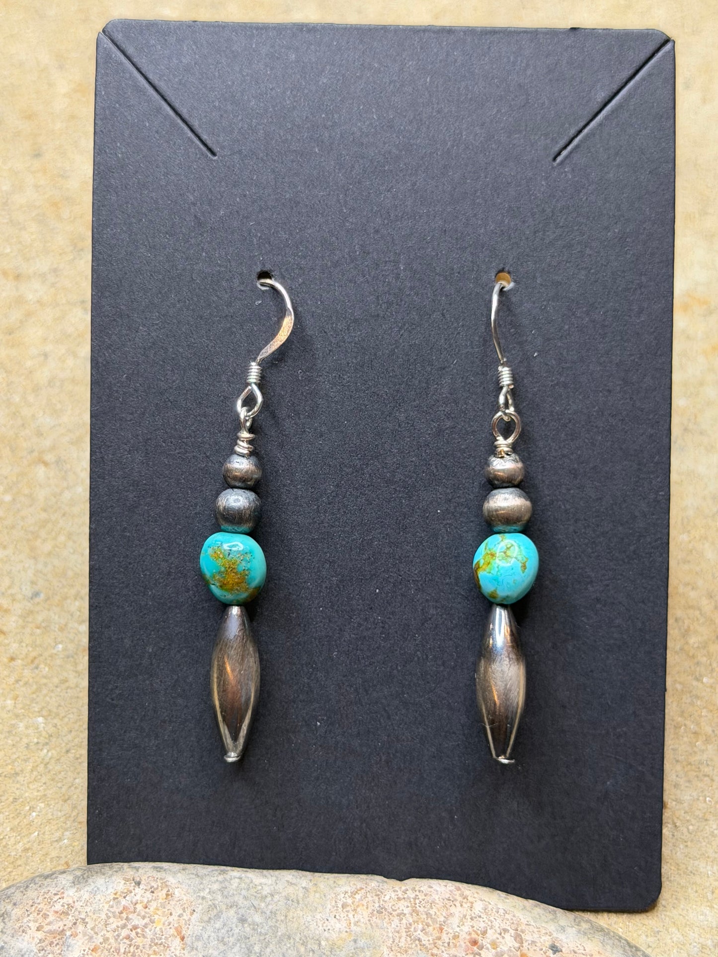 Shelly - Sterling Torpedo Dangle Earrings w Turquoise Stones