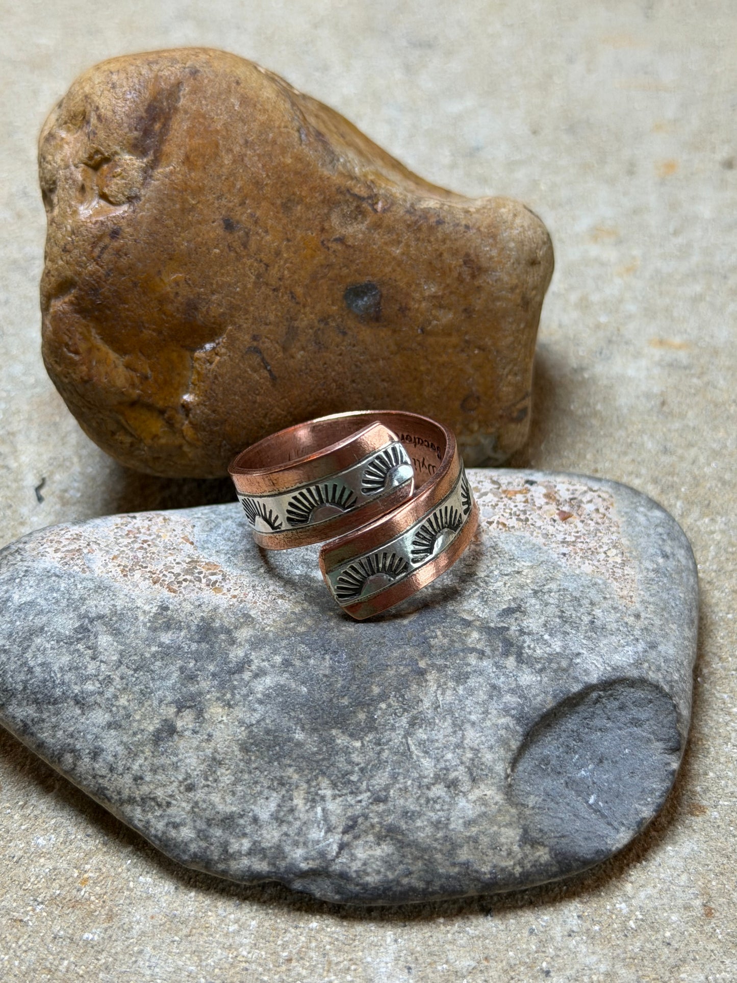 Lesa - Spiral Copper and Sterling Adjustable Ring