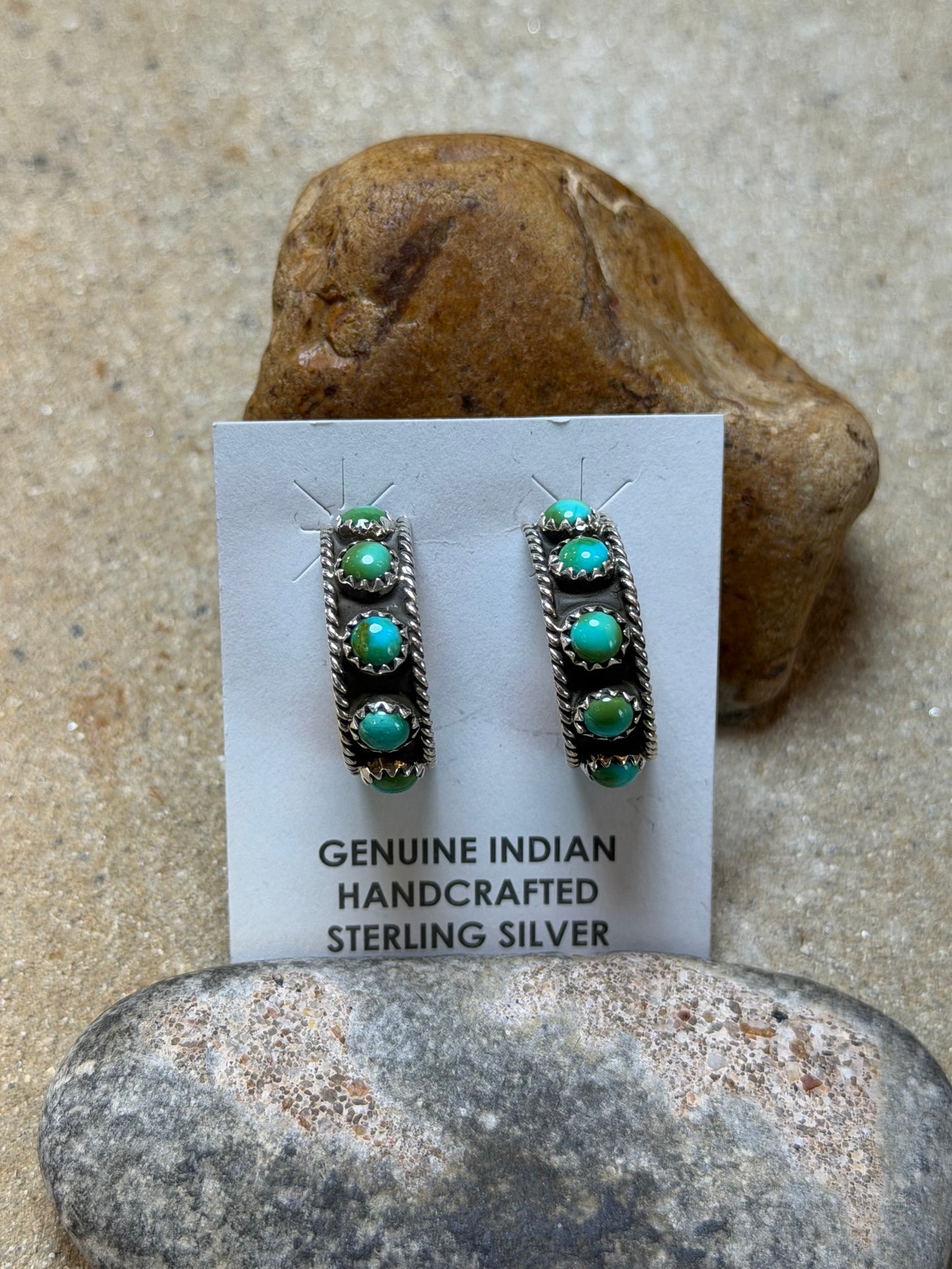 Tara - Sterling Hoop Earrings w Turquoise Stones