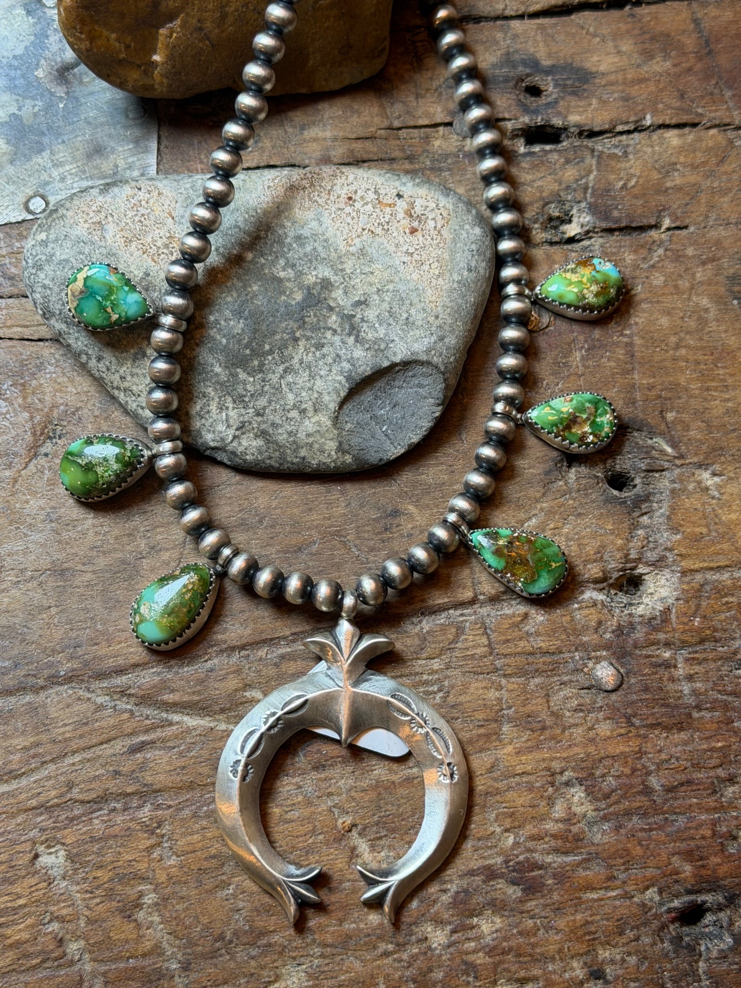 Grace - Machine Made Beaded Necklace w Naja and Turquoise Stones