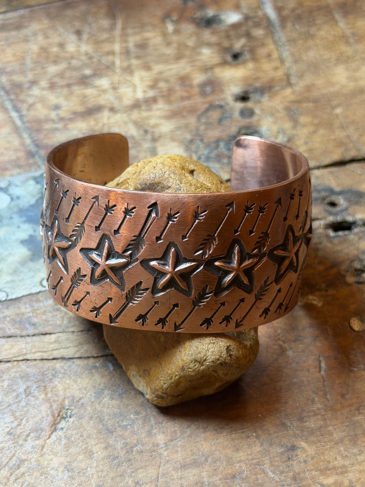 Sally - Copper Cuff w Stars and Arrow Stamping