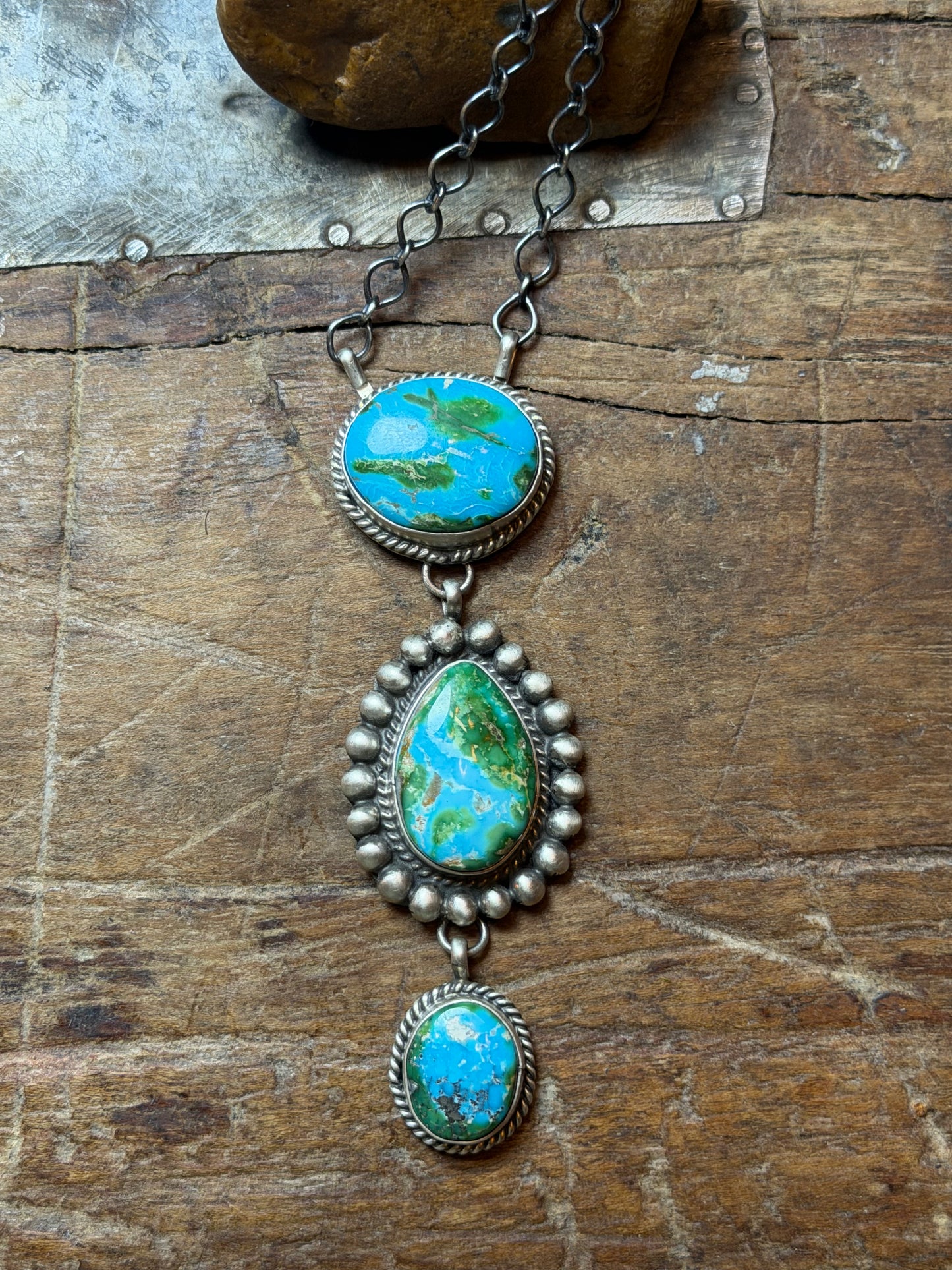 Stacey - 3 Stone Sonoran Turquoise Lariat Necklace