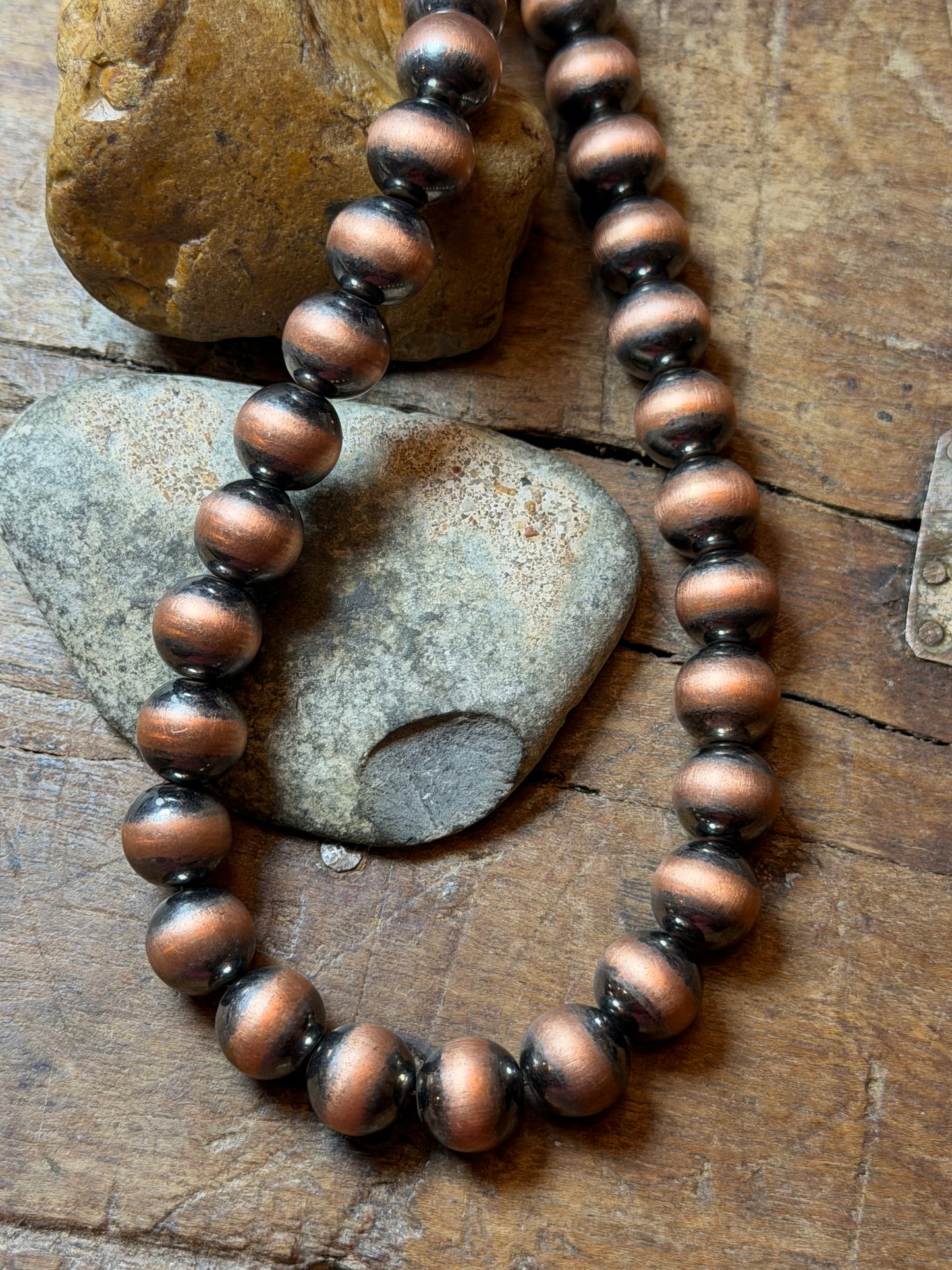 Liz - 12.34mm Machine Made Copper Beaded Necklace - 16" Long