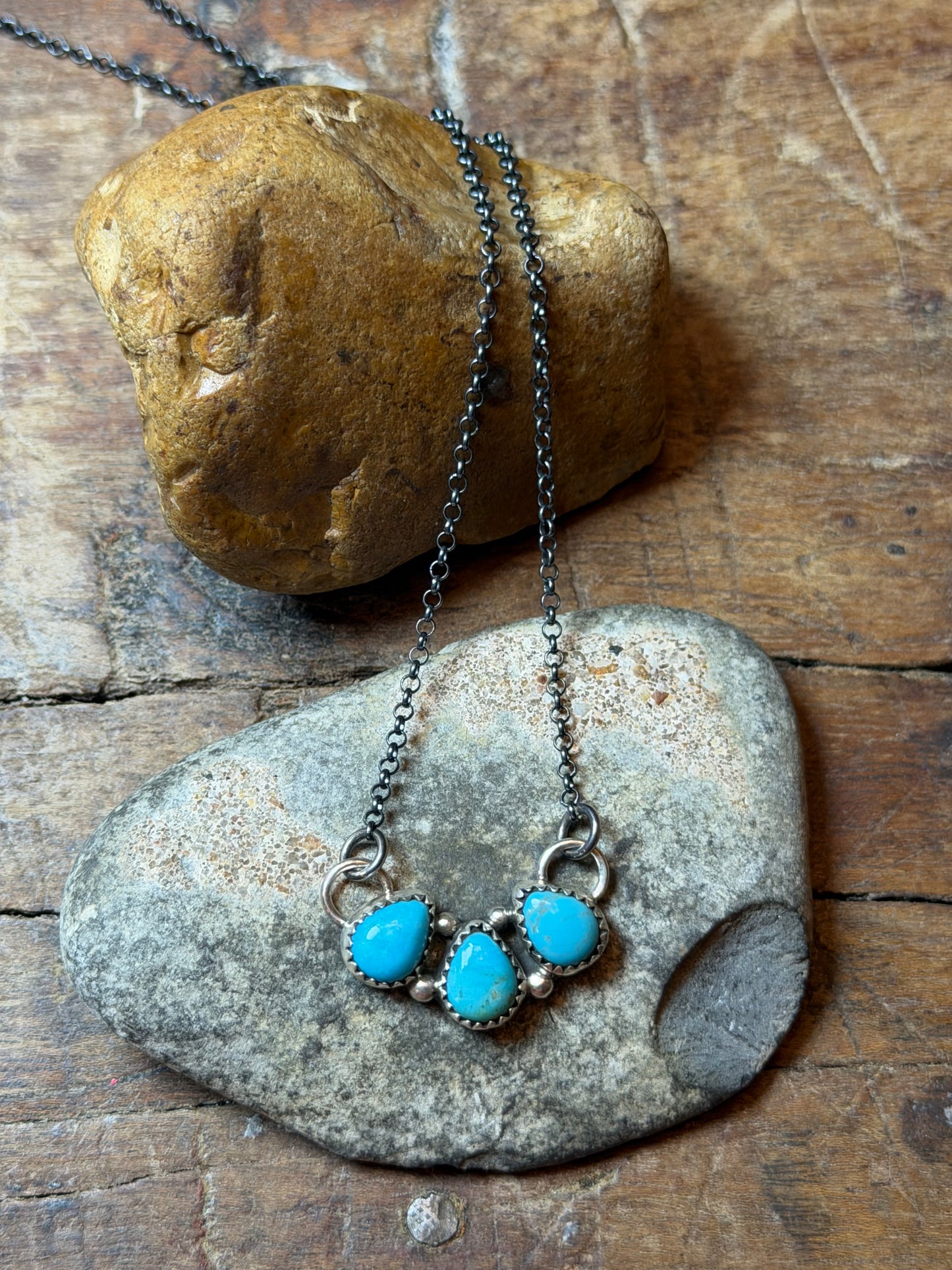 Dallana - 3 Stone Turquoise Mini Bar Style Necklace - 17" Long