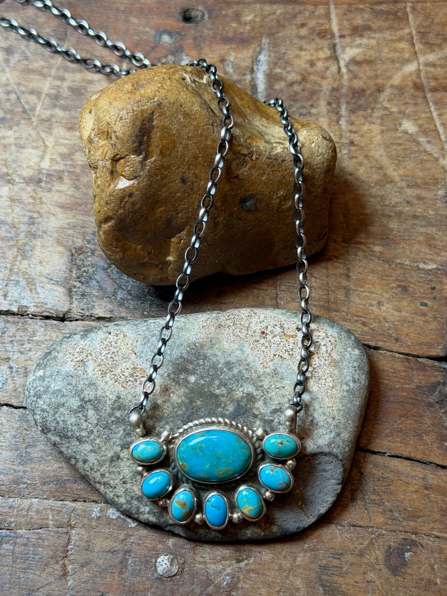 Nereyda - Turquoise Mini Half Cluster Bar Style Necklace - 17.25" Long