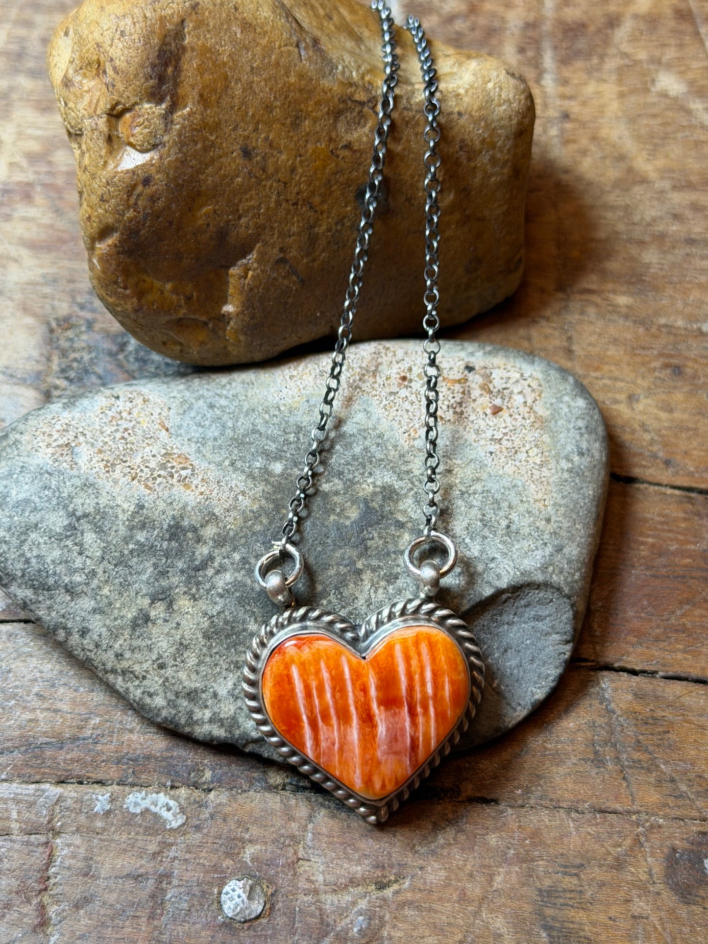 Dawna - Orange Spiny Heart Necklace - 17-1/8" Long