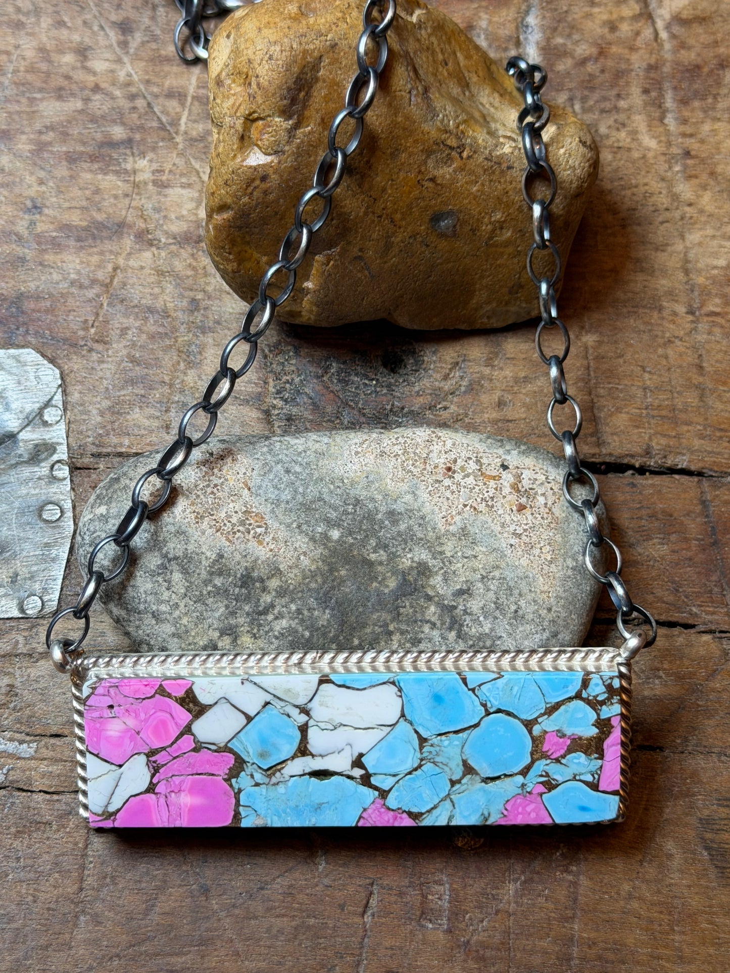 Sophia - AS IS - Cotton Candy Large Bar Necklace - 18.75" Long