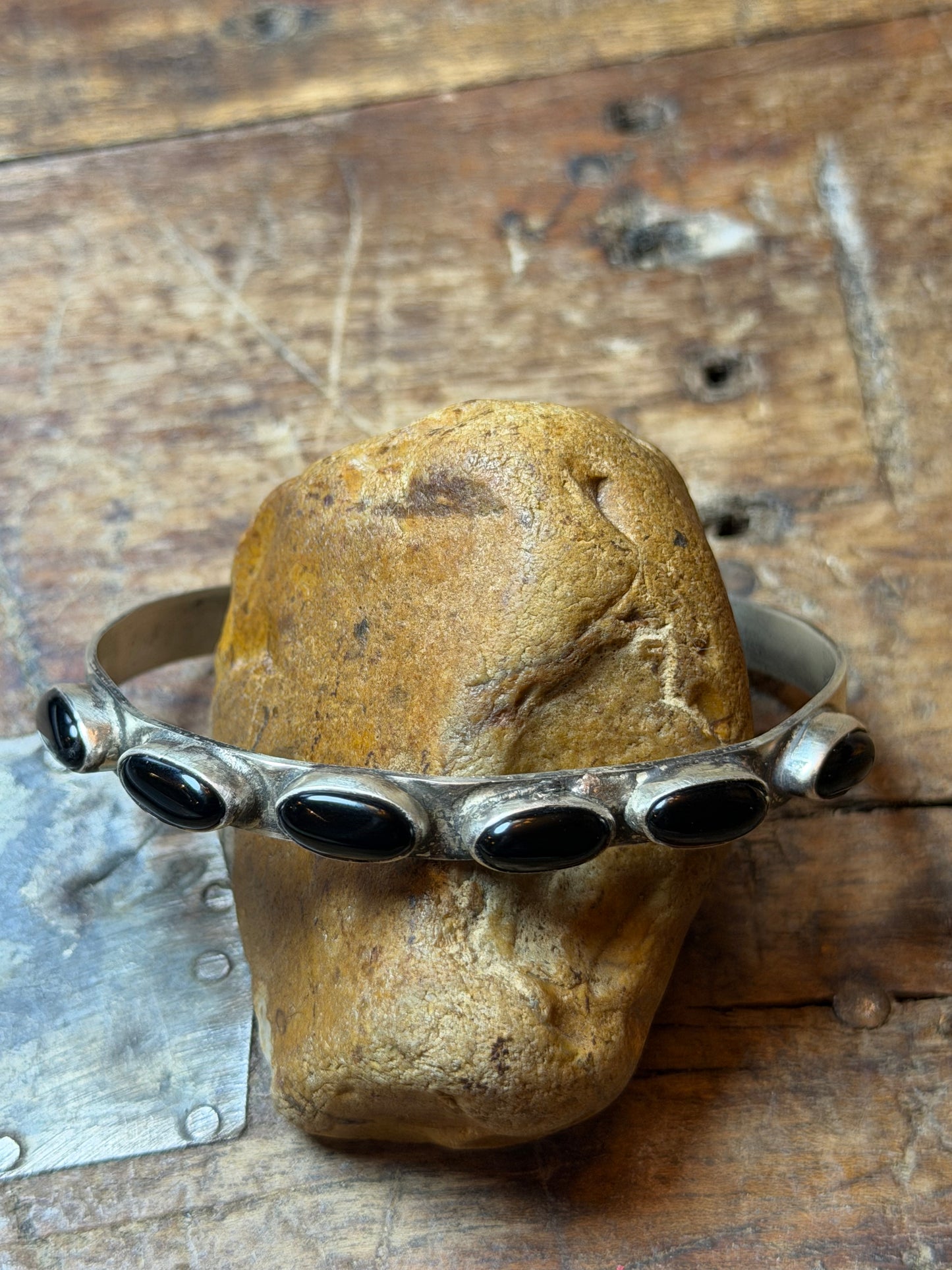 Amber - Root & Co - Sterling Cuff w Black Onyx Stones - 6.75"