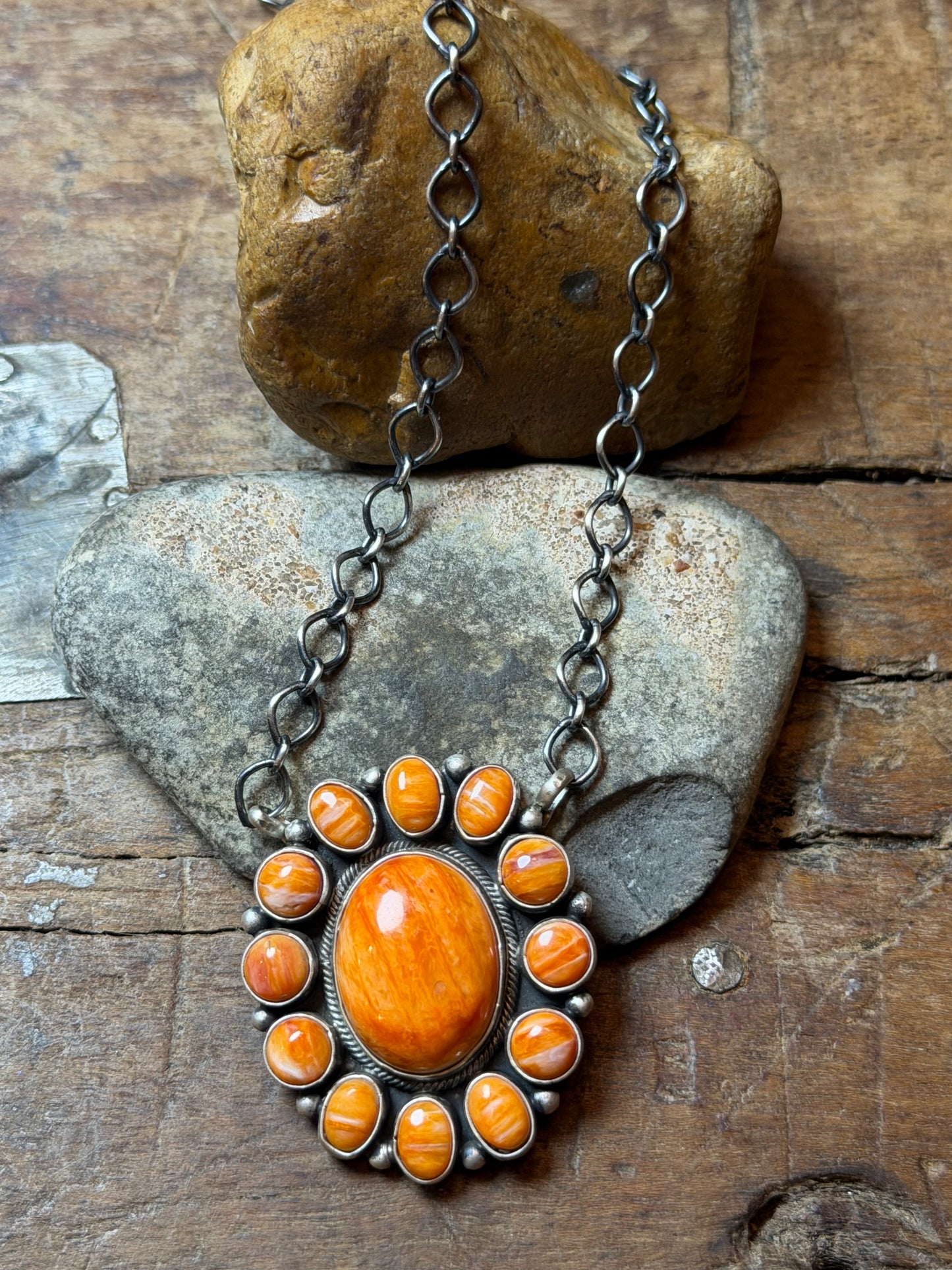 Kellie - Orange Spiny Cluster Necklace - 18.25" Long