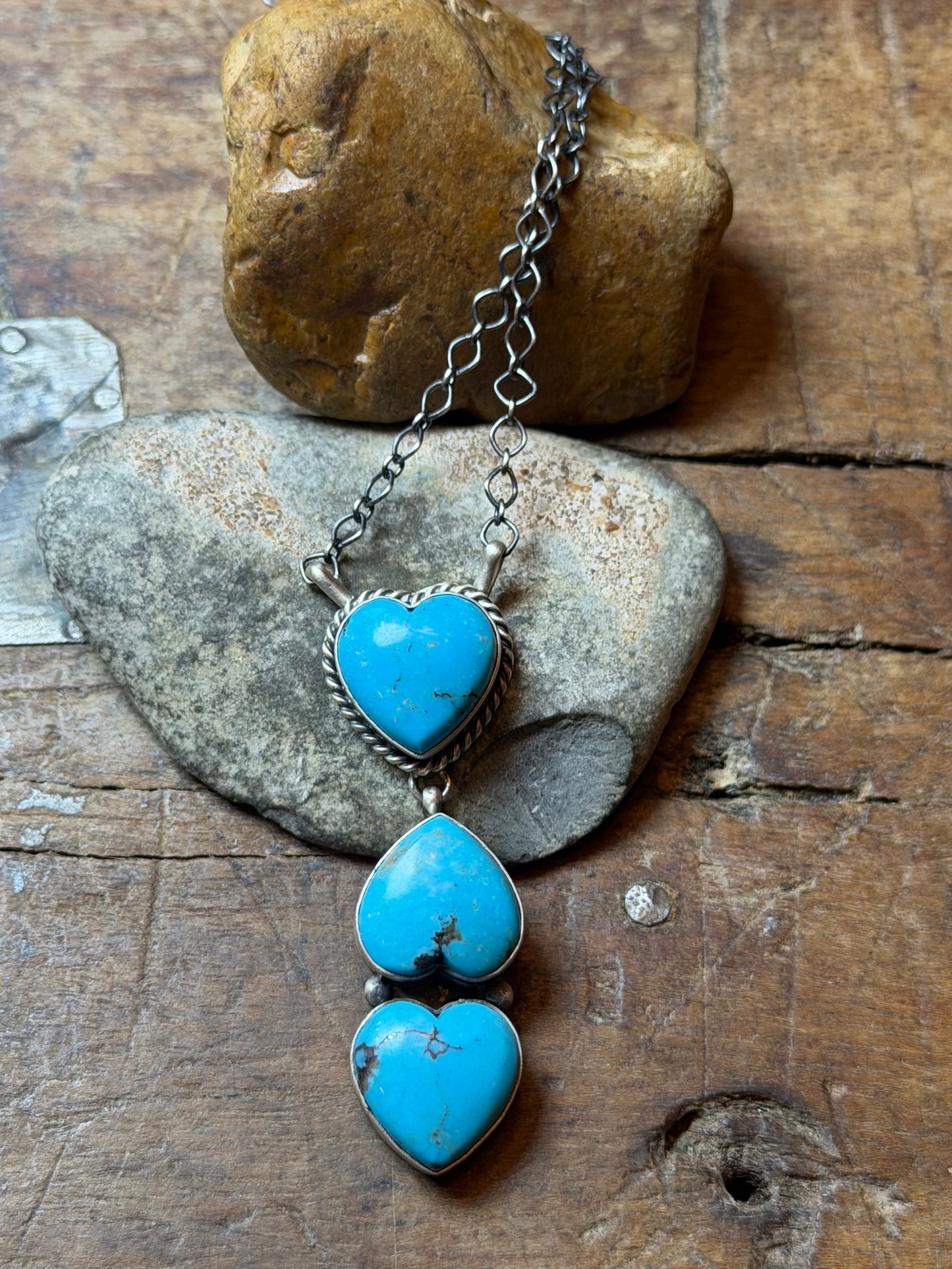 Danae - 3 Heart Turquoise Lariat Necklace - 19.25" Long