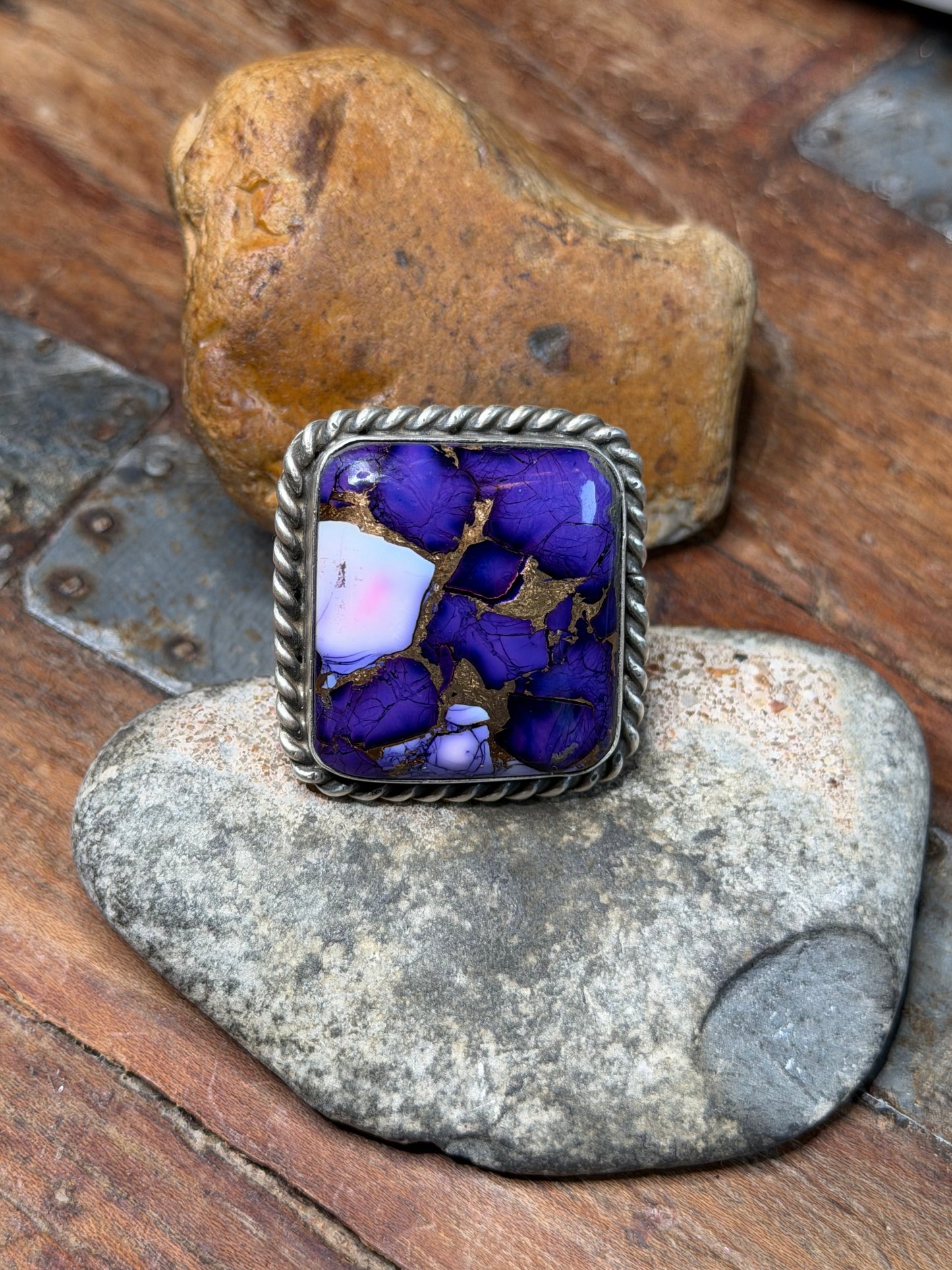 Victoria - Lavender Dahlia Square Adjustable Ring