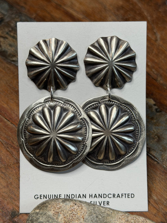 2 Tier Sterling Concho Dangle Earrings
