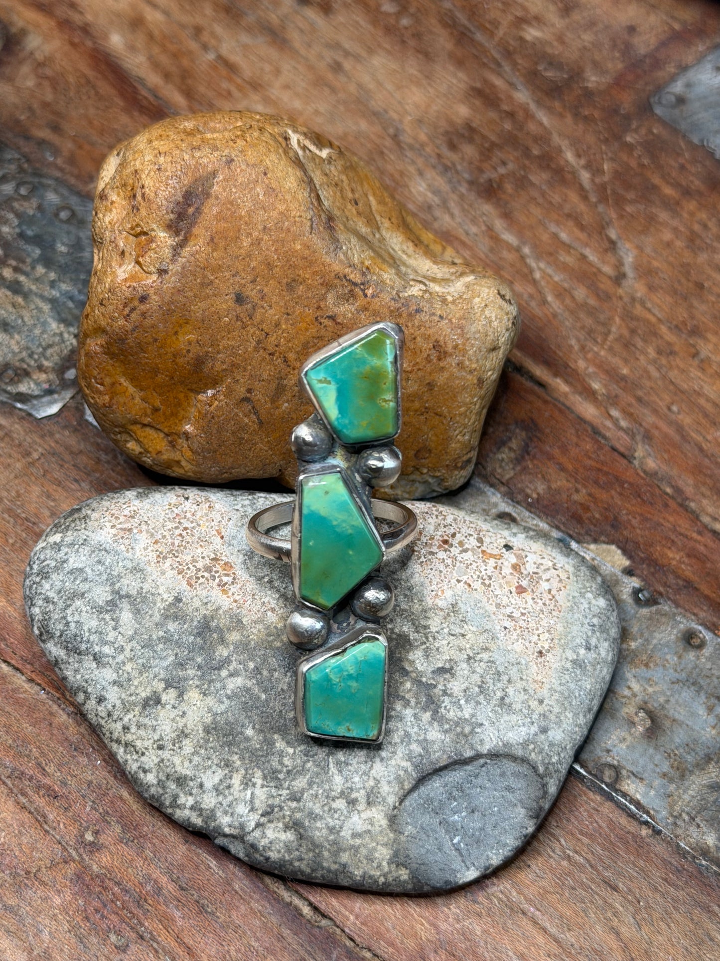 Darci - 3 Stone Turquoise Adjustable Ring