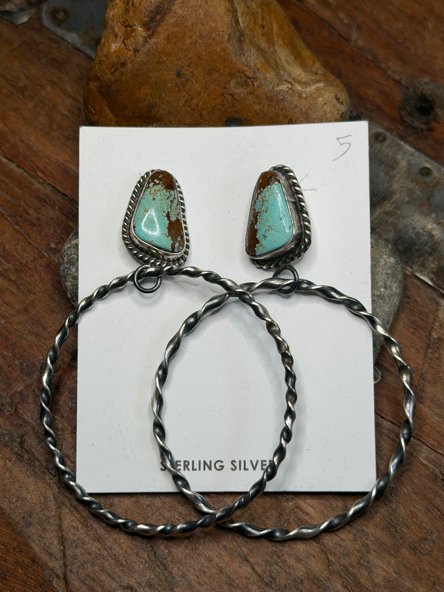 Laura - Turquoise Stud Earrings w Sterling Twisted Hoops