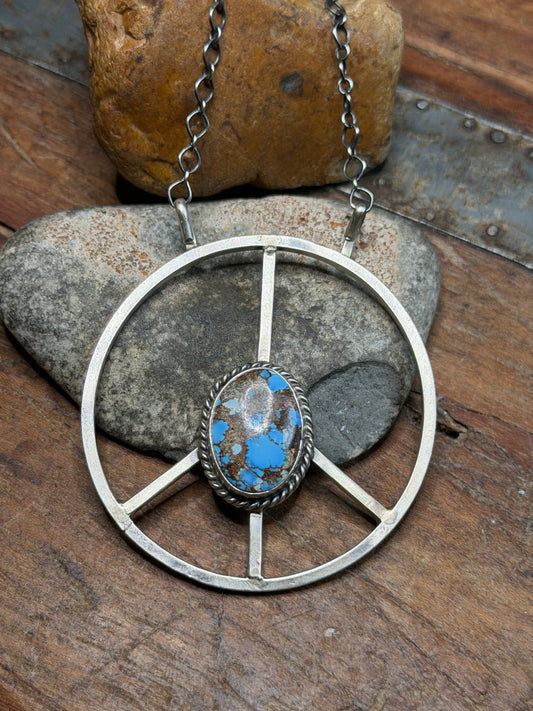 Sterling Peace Sign Necklace w Golden Hills Stone - 19" Long