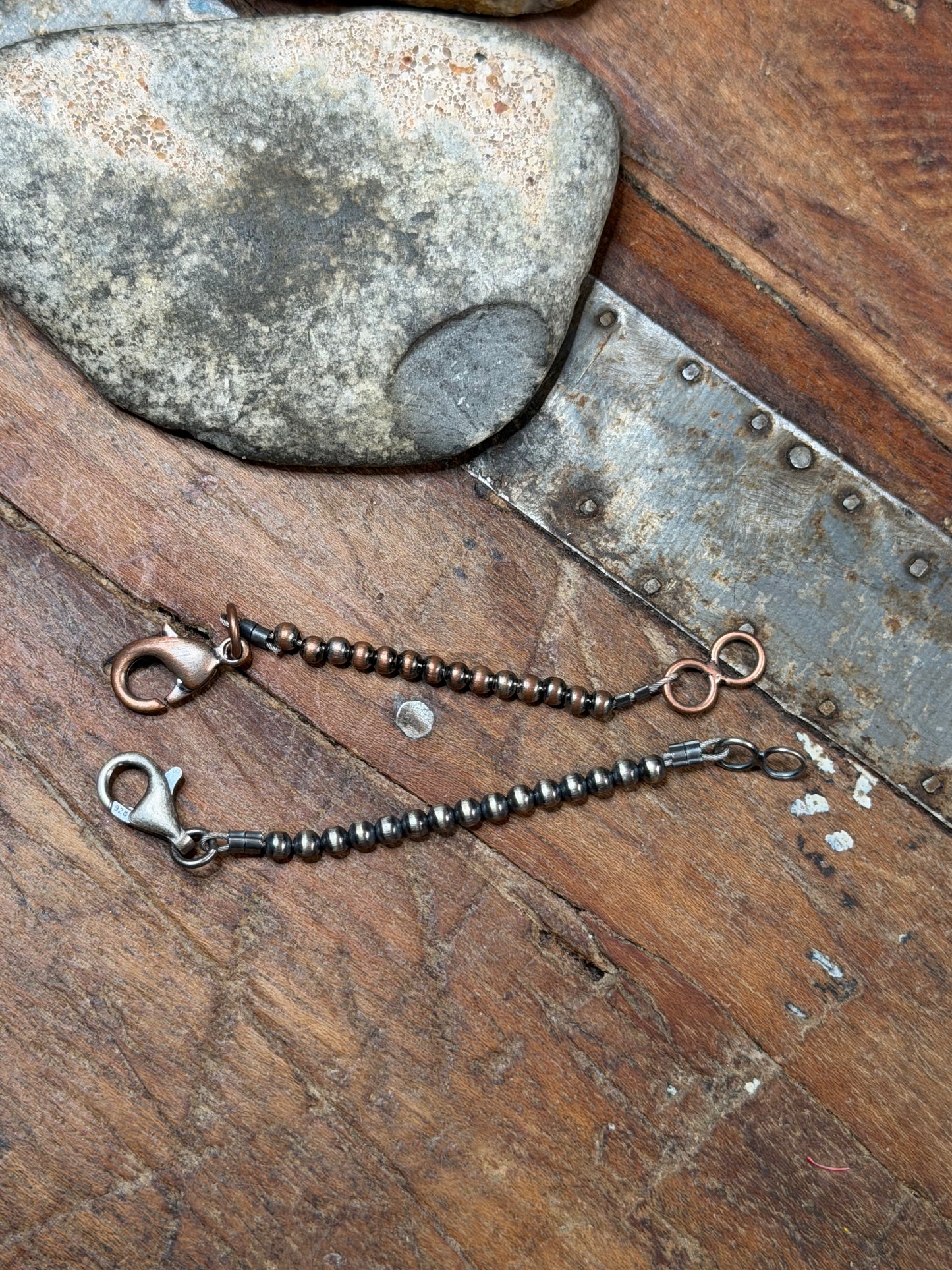 Lara - 2 Machine Made Beaded Necklace Extenders - 1 Copper, 1 Sterling