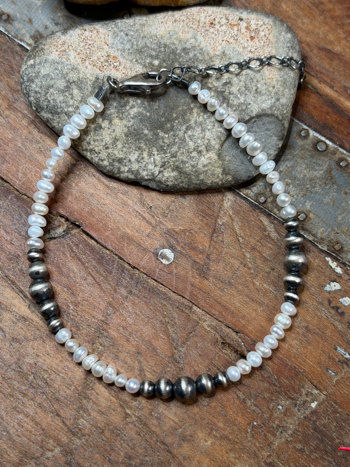 Kimberly - Pearls and Sterling Beaded Anklet - 9" to 11" Long