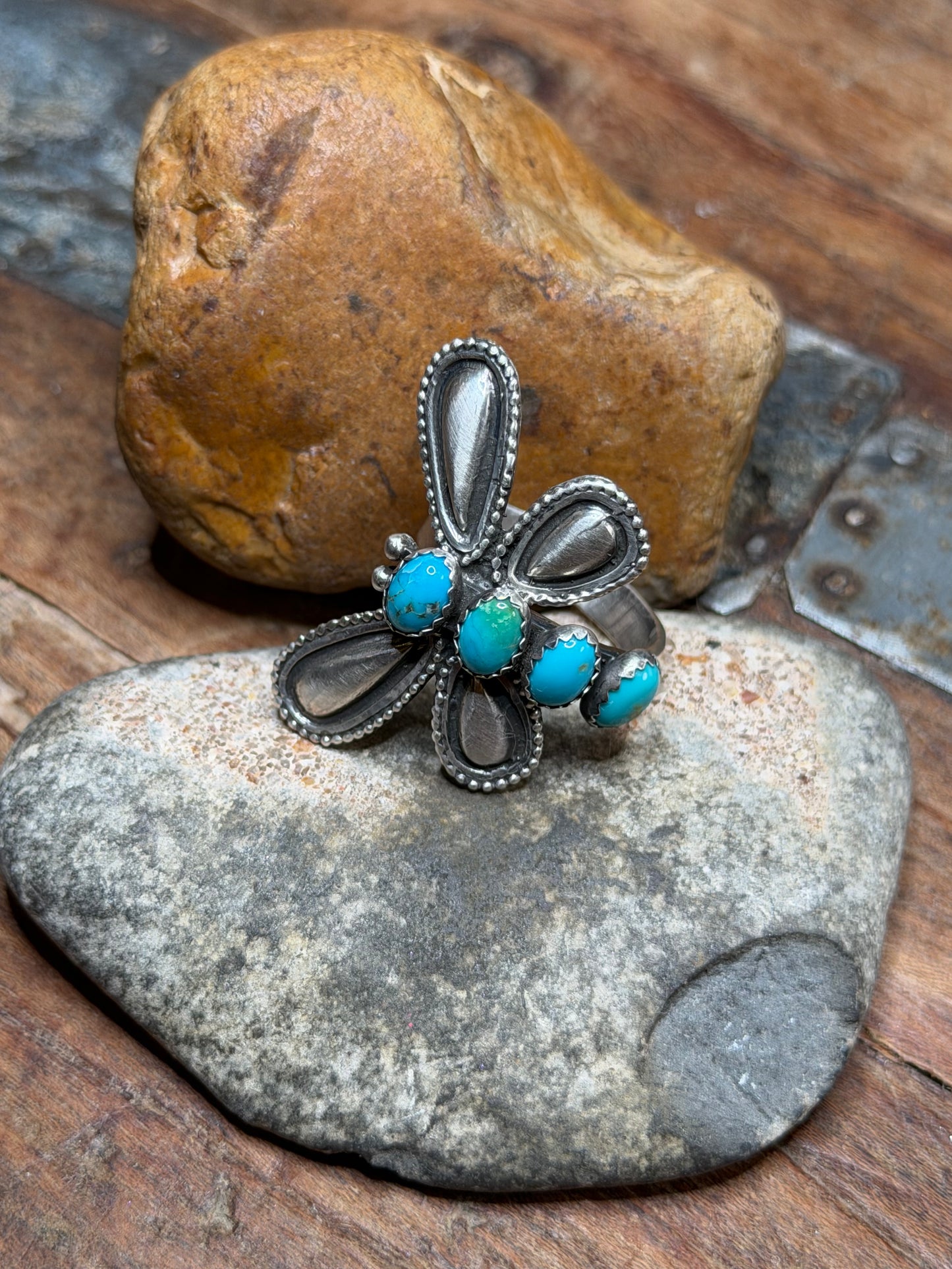 Lis - 4 Stone Turquoise Dragonfly Adjustable Ring