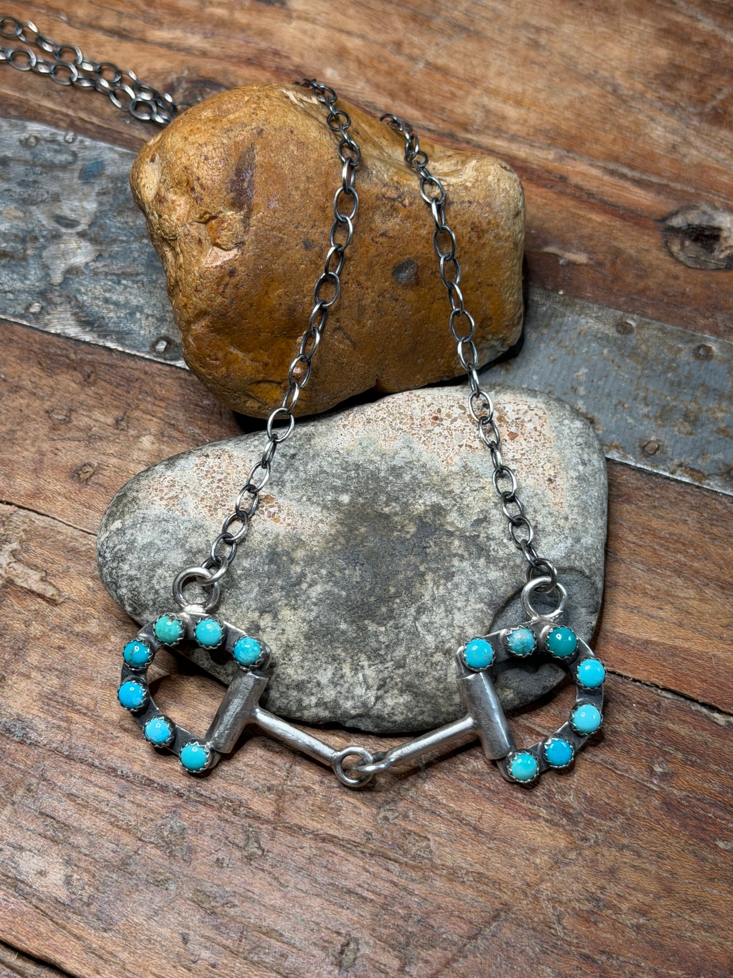 KJ - Sterling Snaffle Bit w Turquoise Stones - 20-1/8" Long