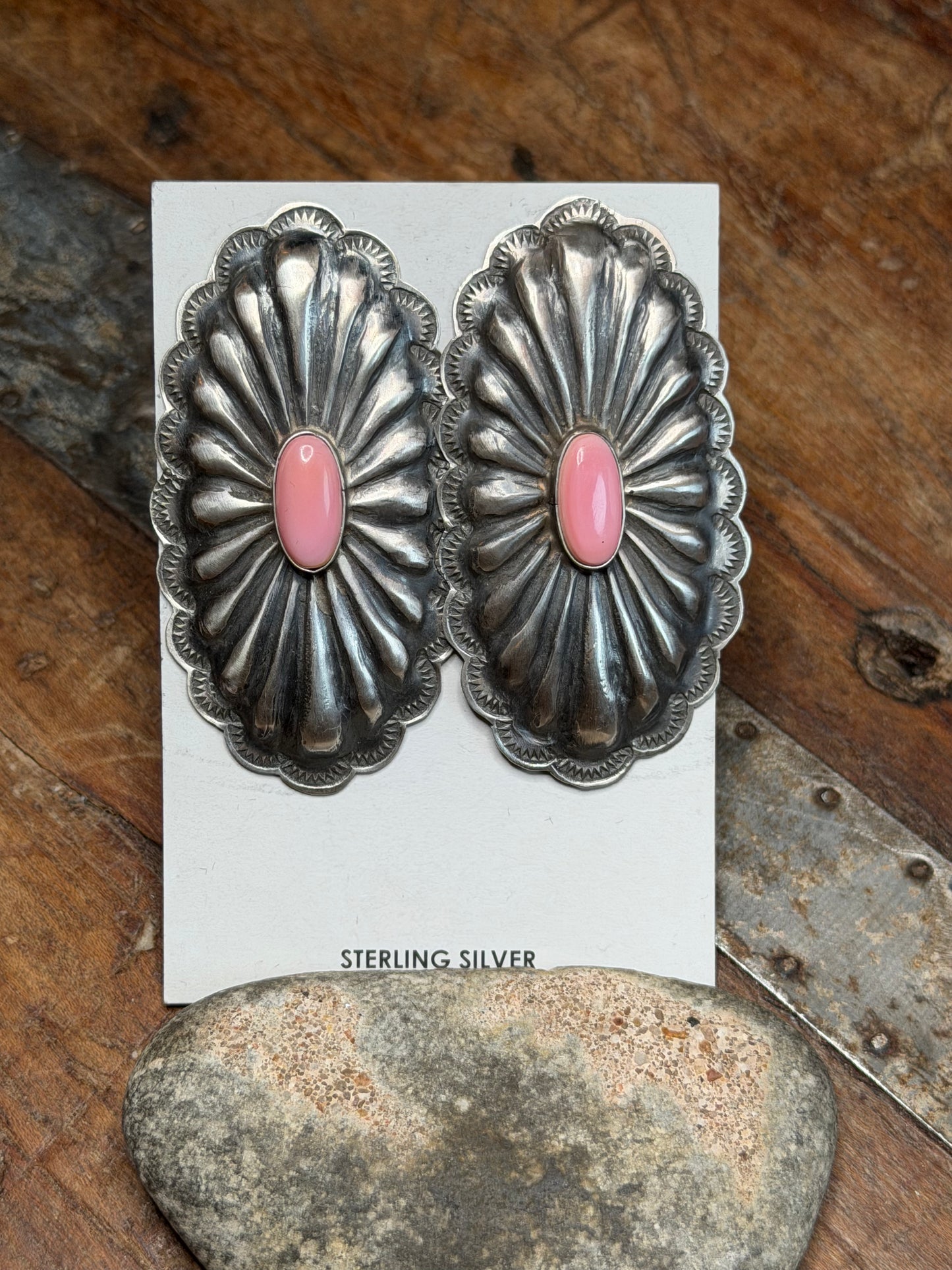 Ali - Rita Lee Sterling Concho Earrings w Pink Conch