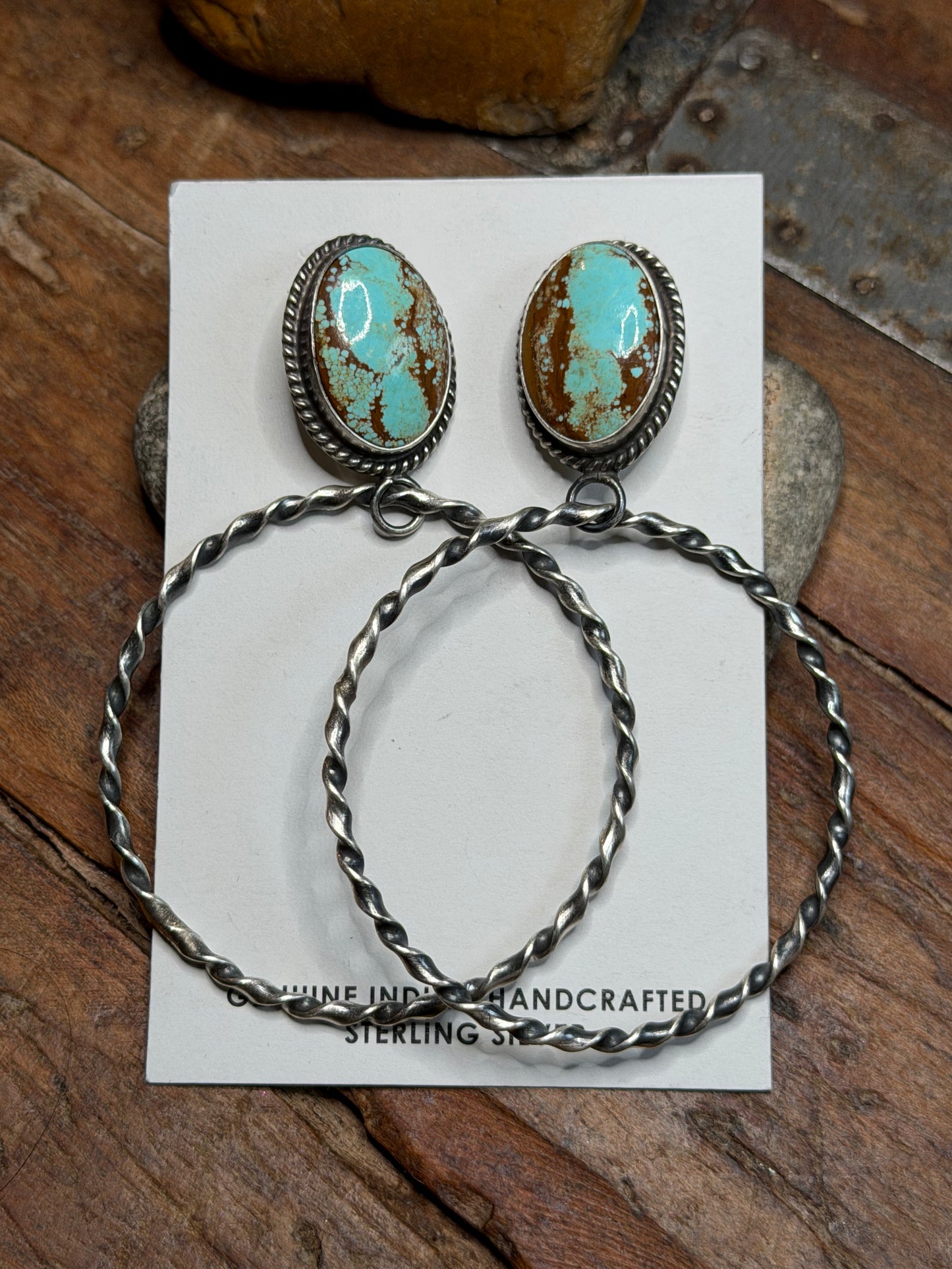 Hannah - Turquoise Stud Earrings w Twisted Silver Hoops