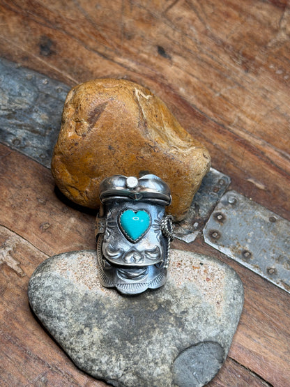 Hannah - Silver Adjustable Saddle Ring w Turquoise Heart