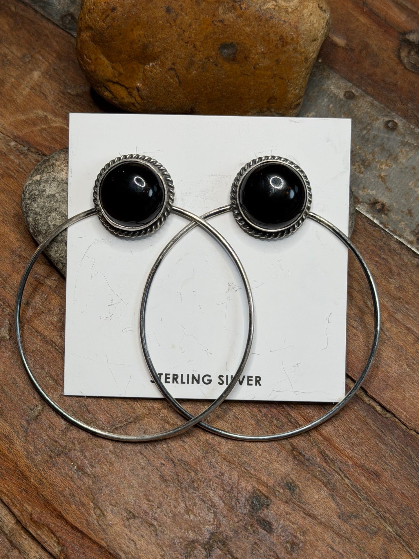 Westcoast - Black Onyx Stud Earrings w Silver Hoops