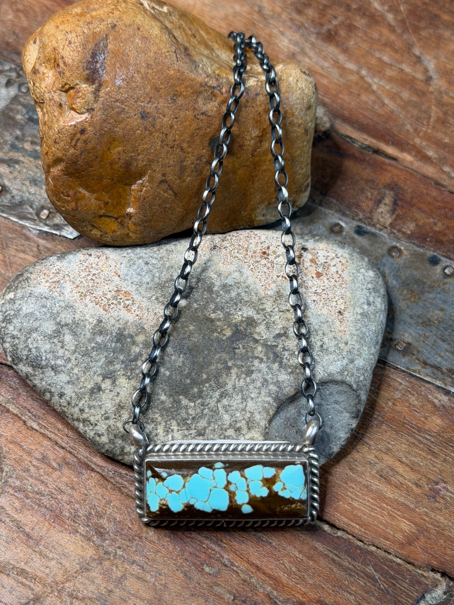 Jackie Rose - Turquoise Medium Bar Necklace - 17-1/8" Long and Turquoise Square Stud Earrings