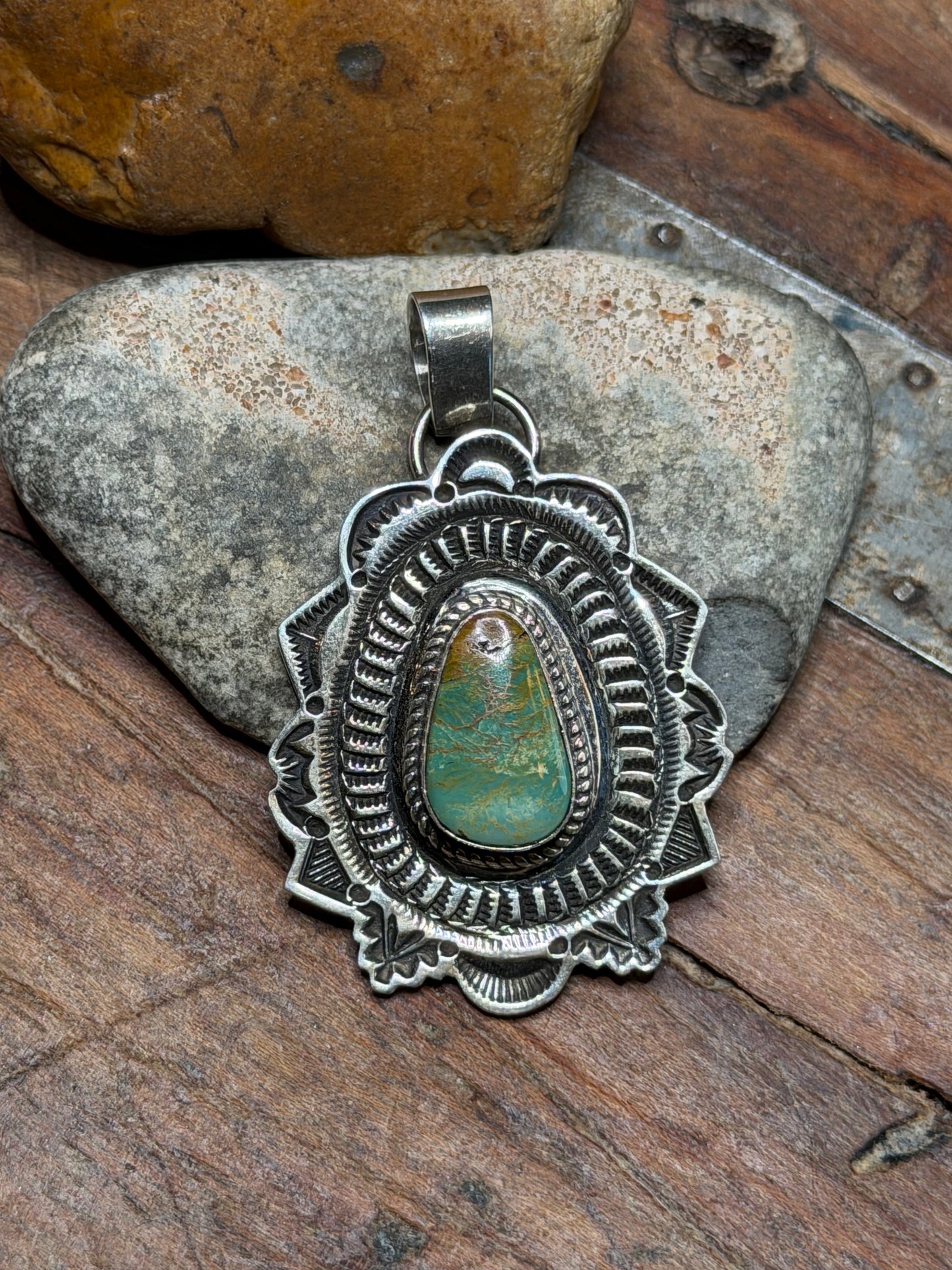 Cassy - Sterling Stamped Pendant w Turquoise Stone