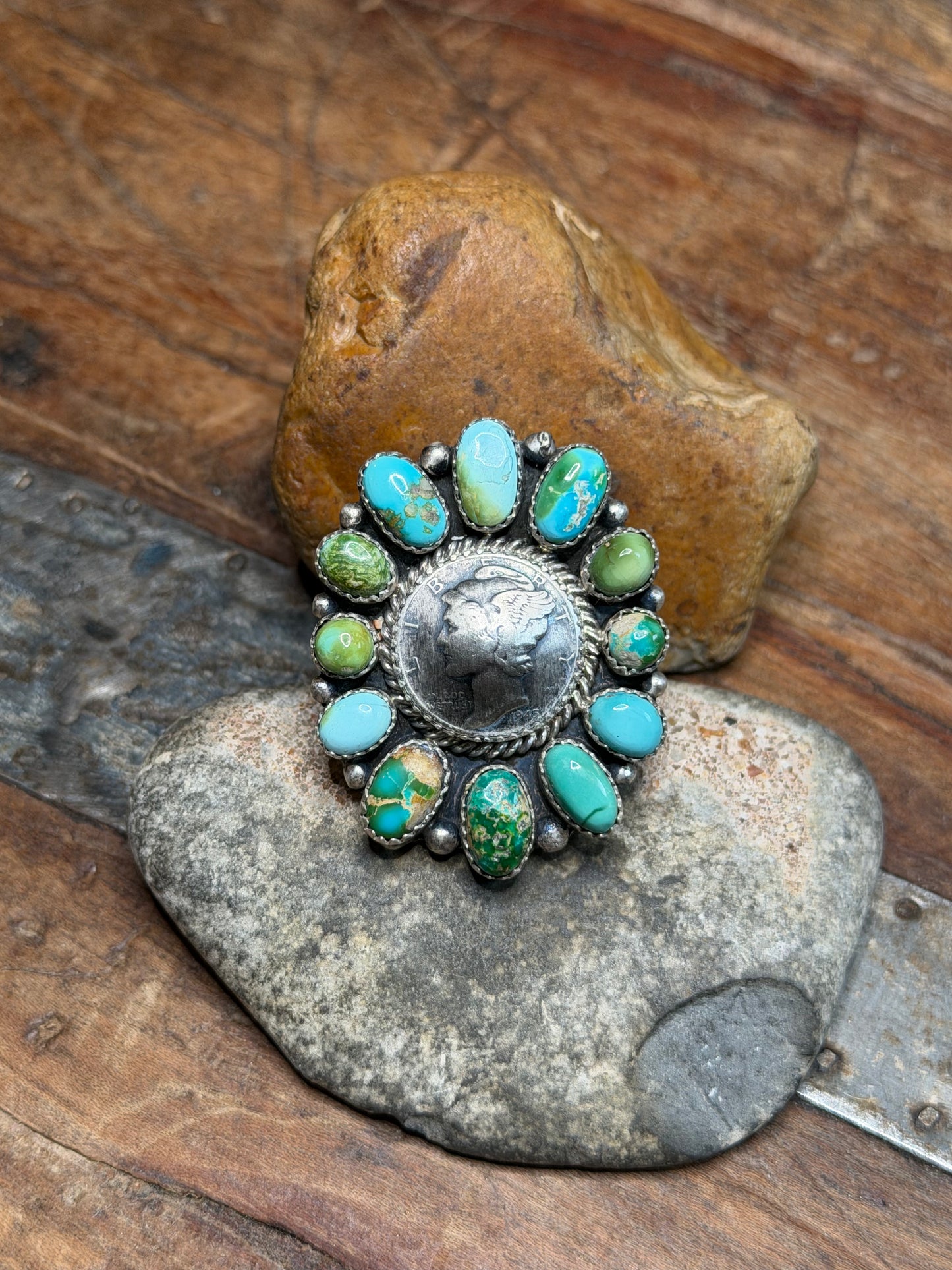 Letty - Liberty Coin w Turquoise Stone Adjustable Rings