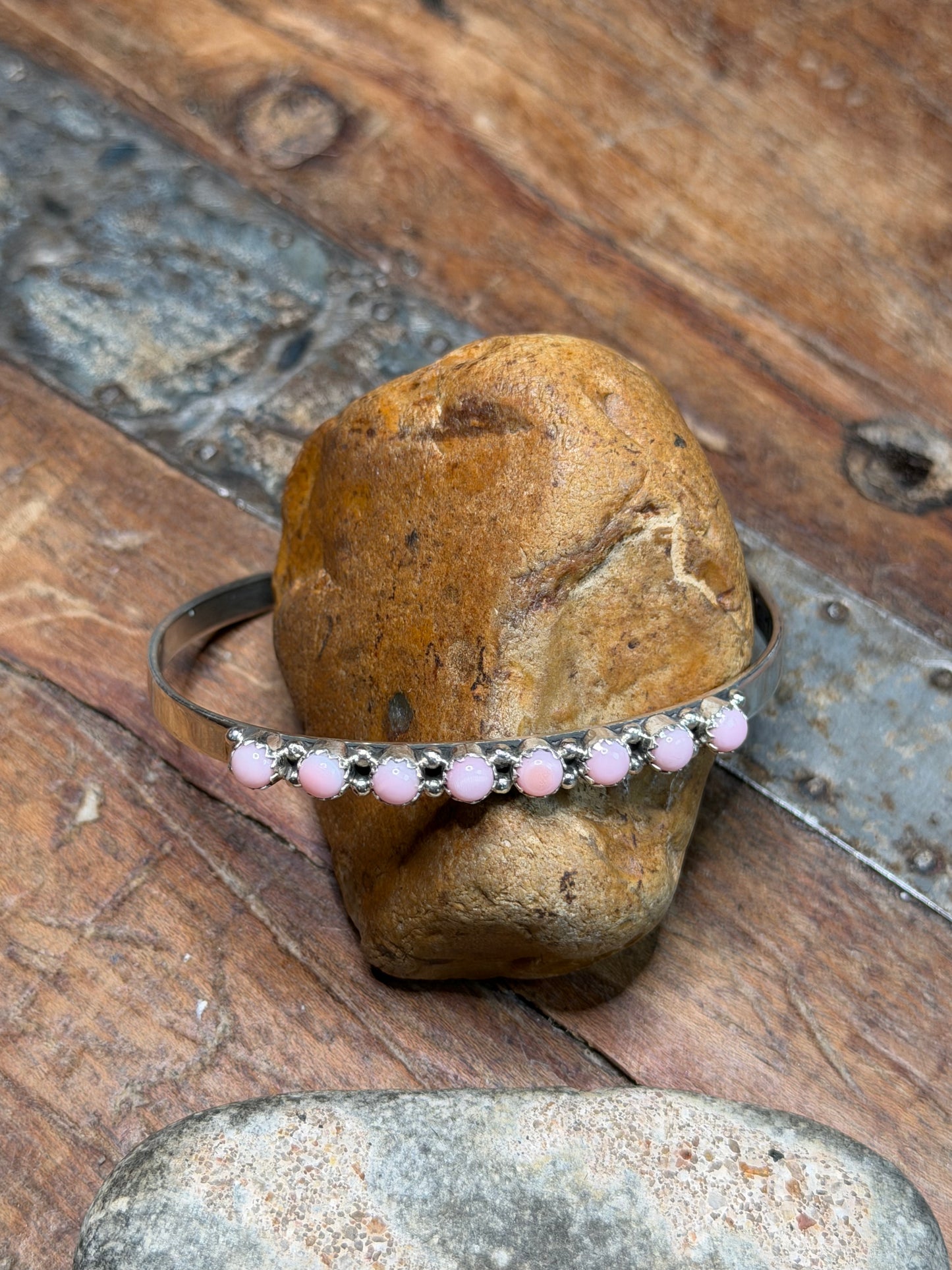 Chris - Sterling Cuff w Pink Conch Stones