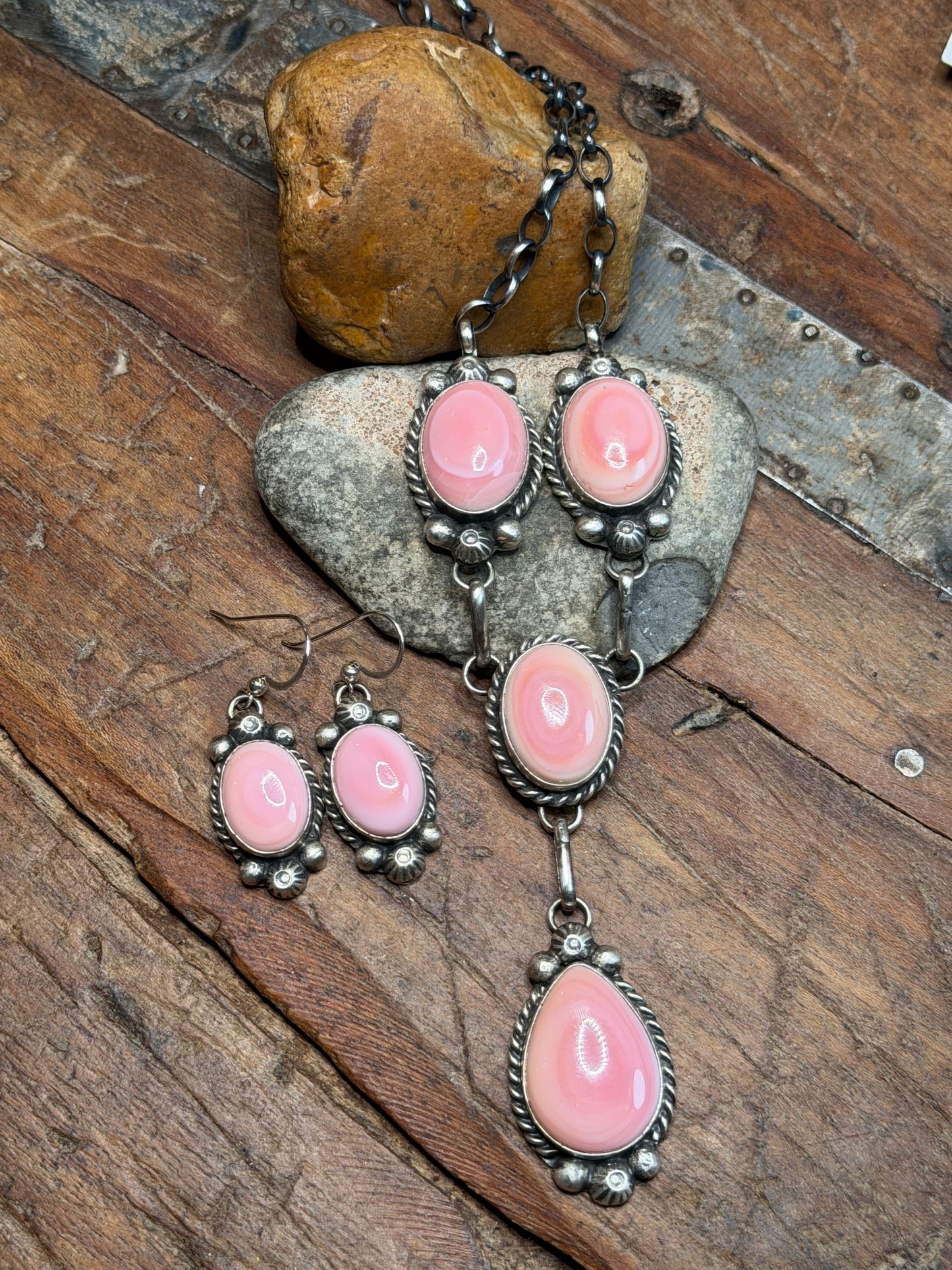 Tish - Pink Conch Lariat Necklace and Matching Earrings