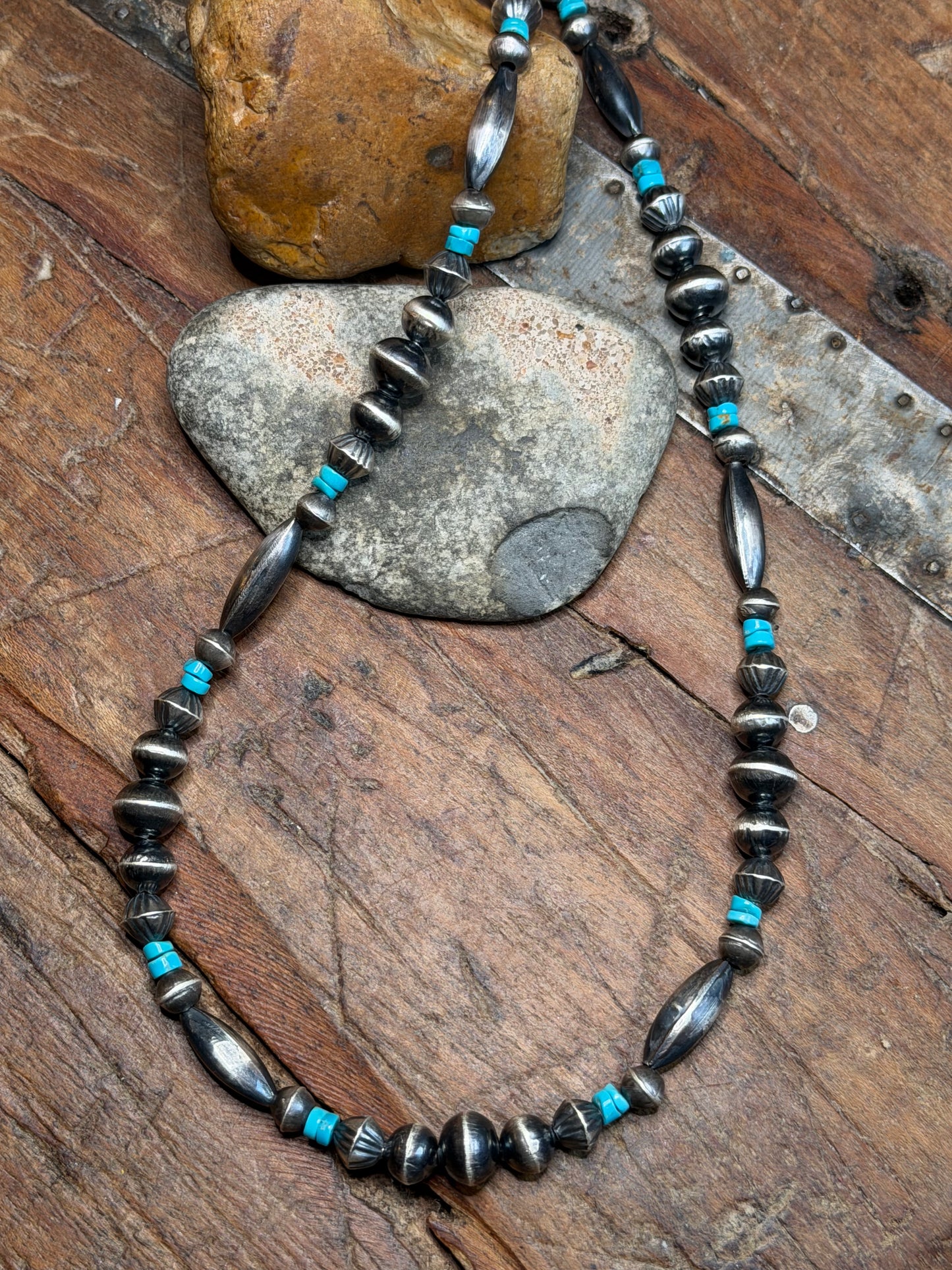 Melissa - Handmade Beaded and Turquoise Necklace - 27.25" Long