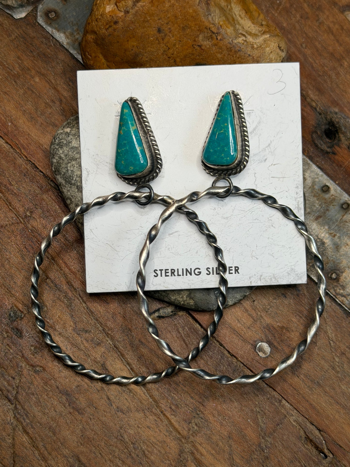 Linda - Turquoise Stud Earrings w Twisted Hoops