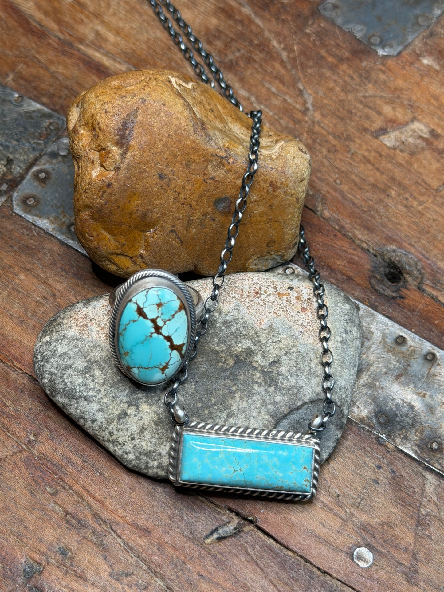 Karina - Medium Turquoise Bar Necklace and Turquoise Adjustable Ring