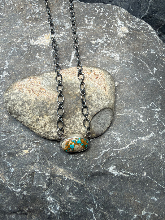Mel - Turquoise Mini Oval Bar Style Necklace - 20" Long